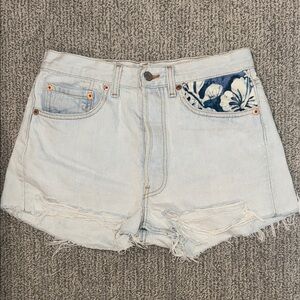 Women's Light Blue Denim Shorts with Floral Accent